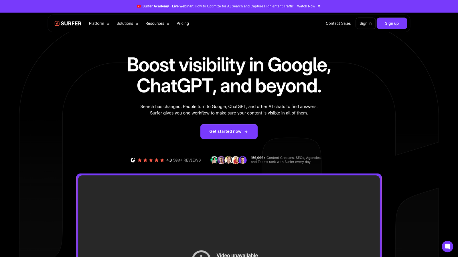 Screenshot of Surfer SEO website