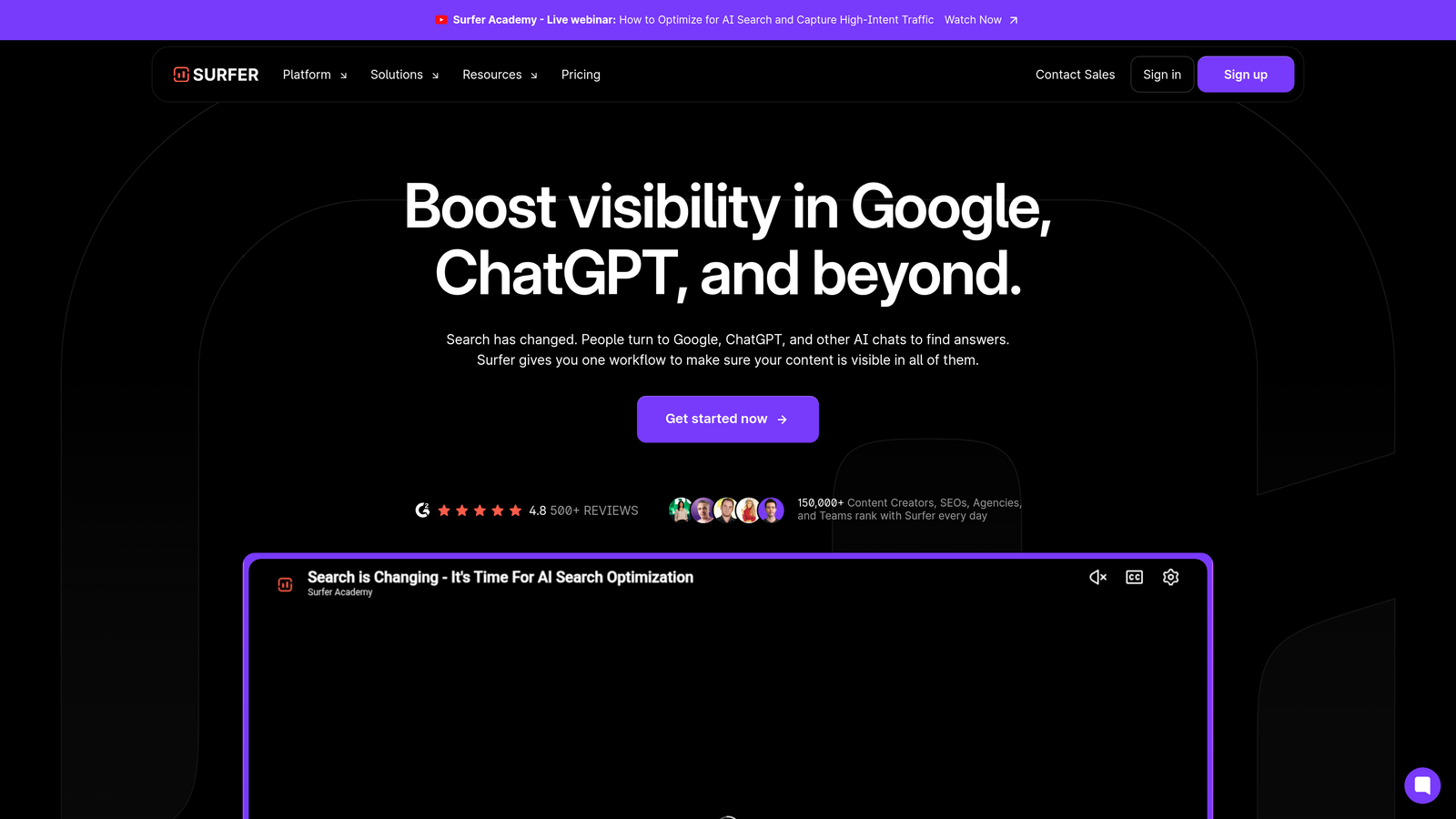 Screenshot of Surfer SEO website