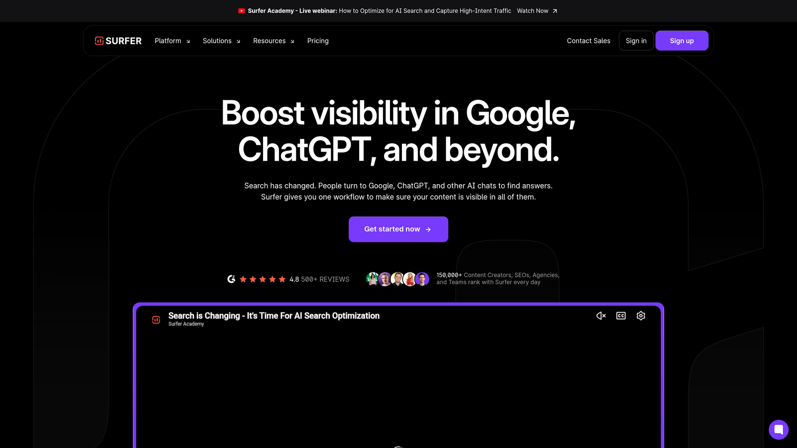 Screenshot of Surfer SEO website