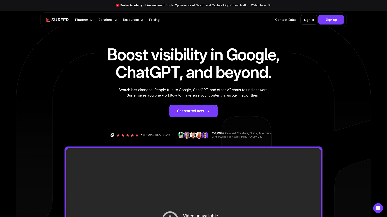 Screenshot of Surfer SEO website