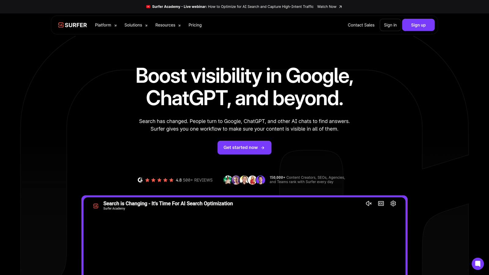 Screenshot of Surfer SEO website