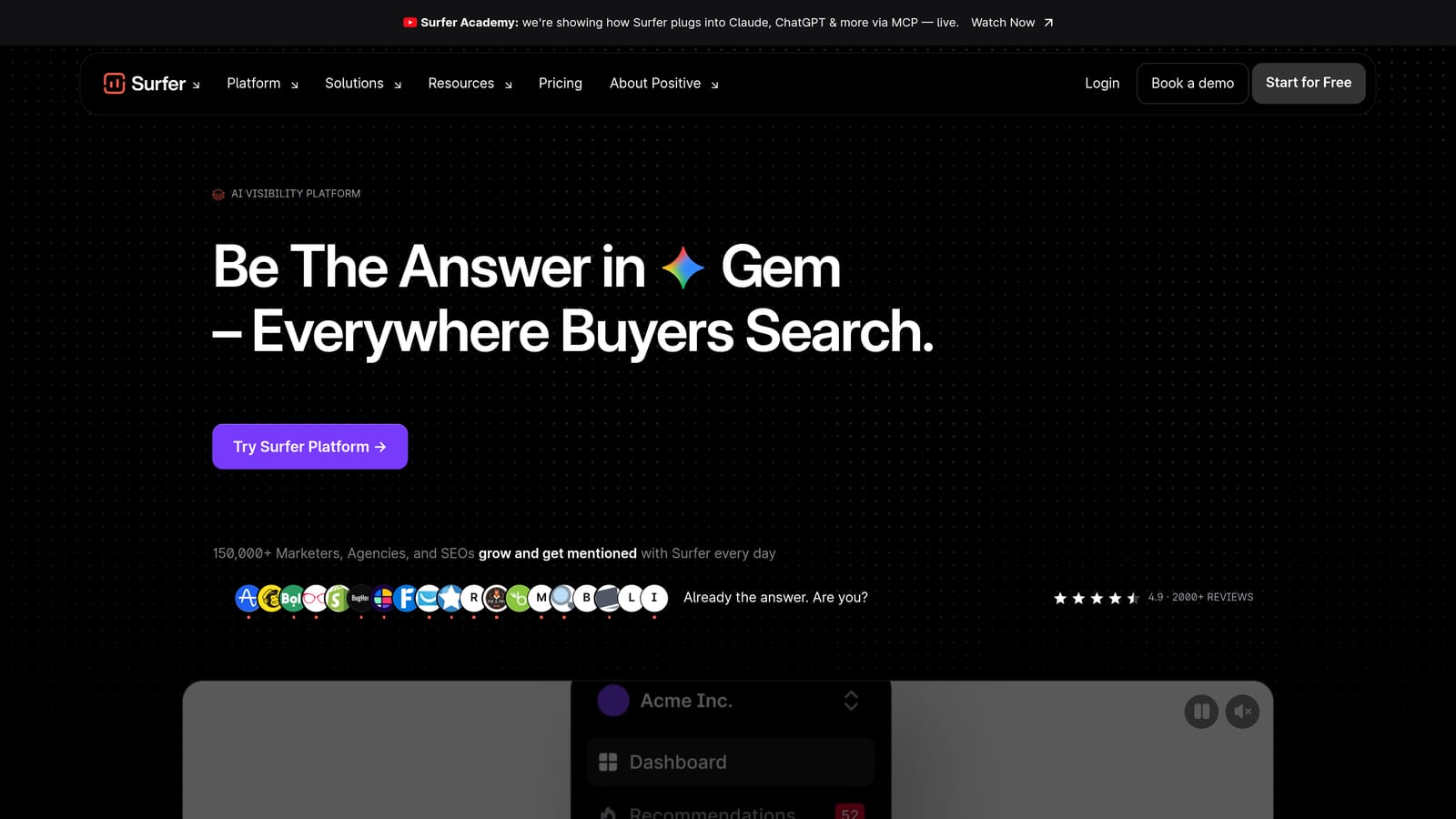 Screenshot of Surfer SEO website