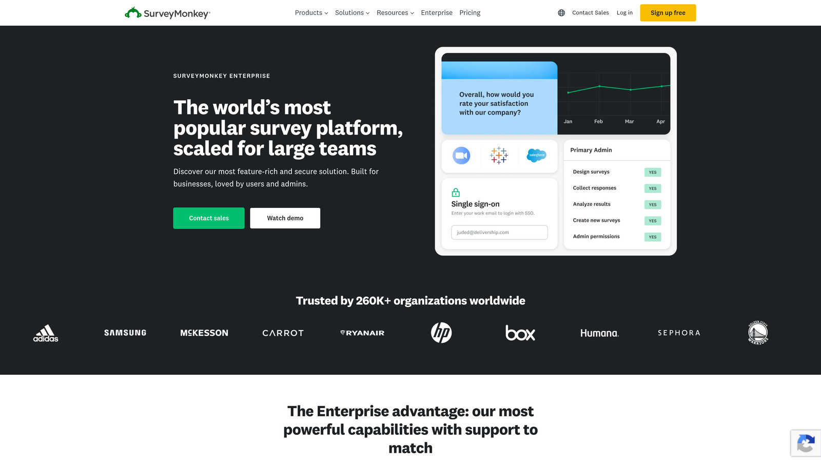 Screenshot of SurveyMonkey Enterprise website