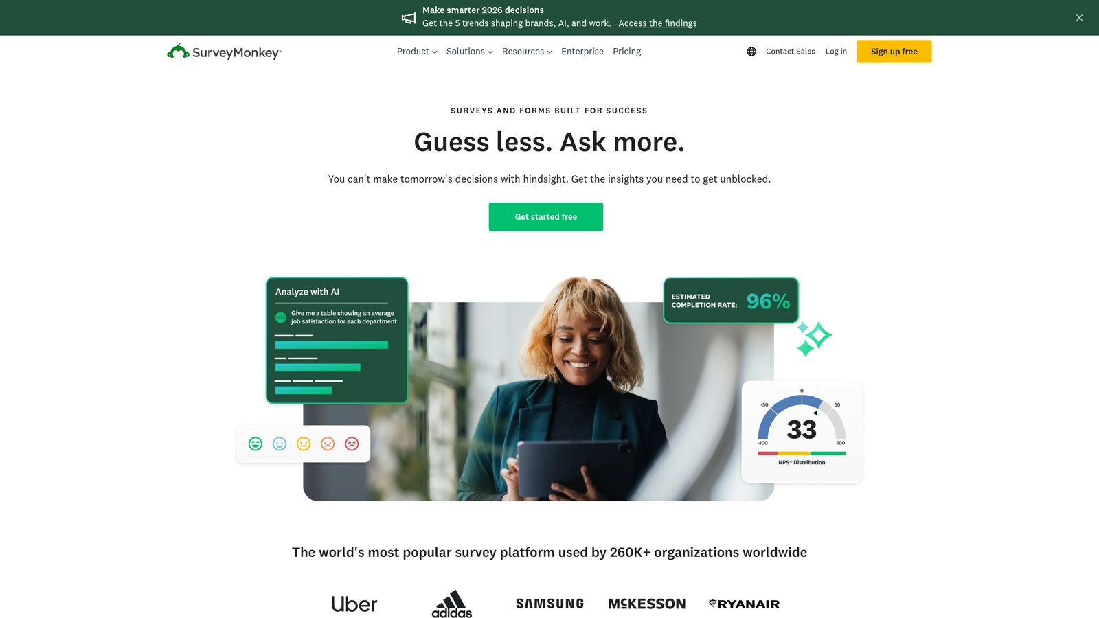 Screenshot of SurveyMonkey website