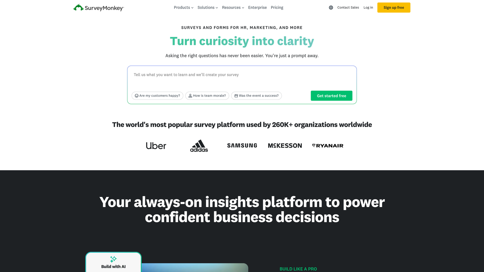 Screenshot of SurveyMonkey website