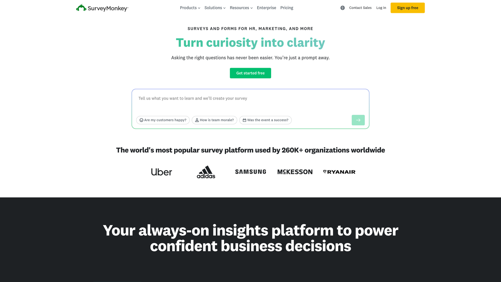 Screenshot of SurveyMonkey website