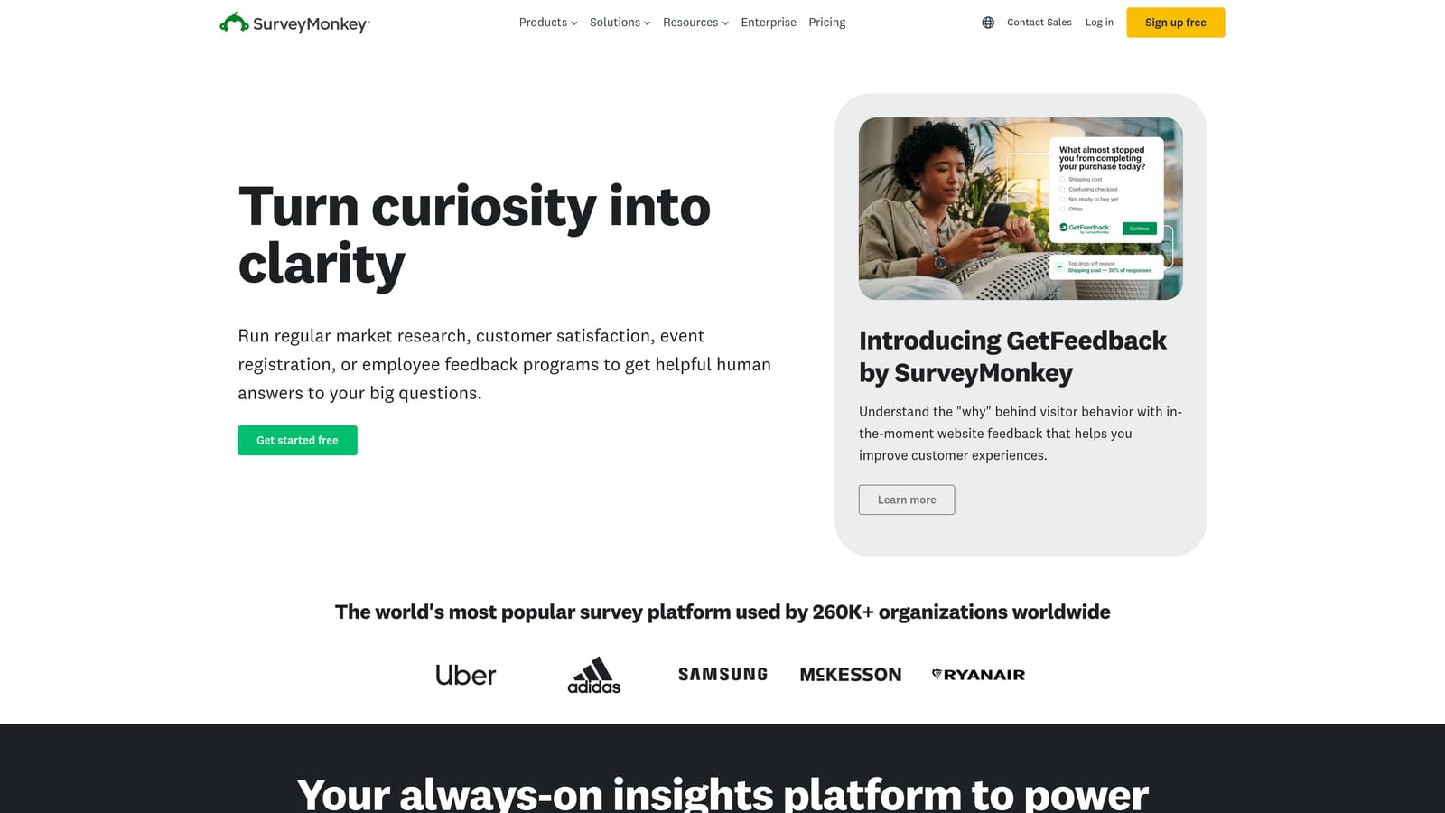 Screenshot of SurveyMonkey website