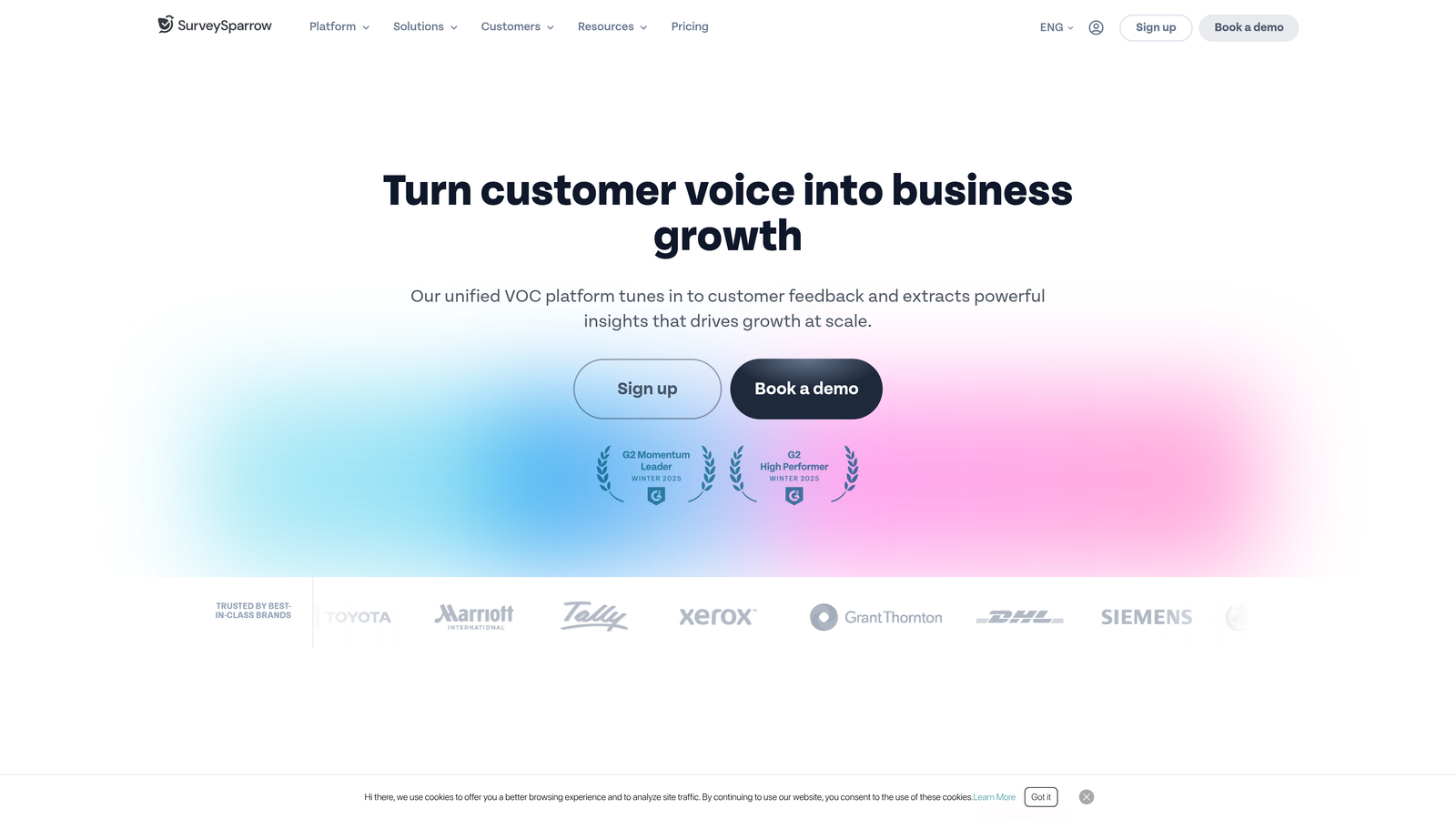 Screenshot of SurveySparrow website