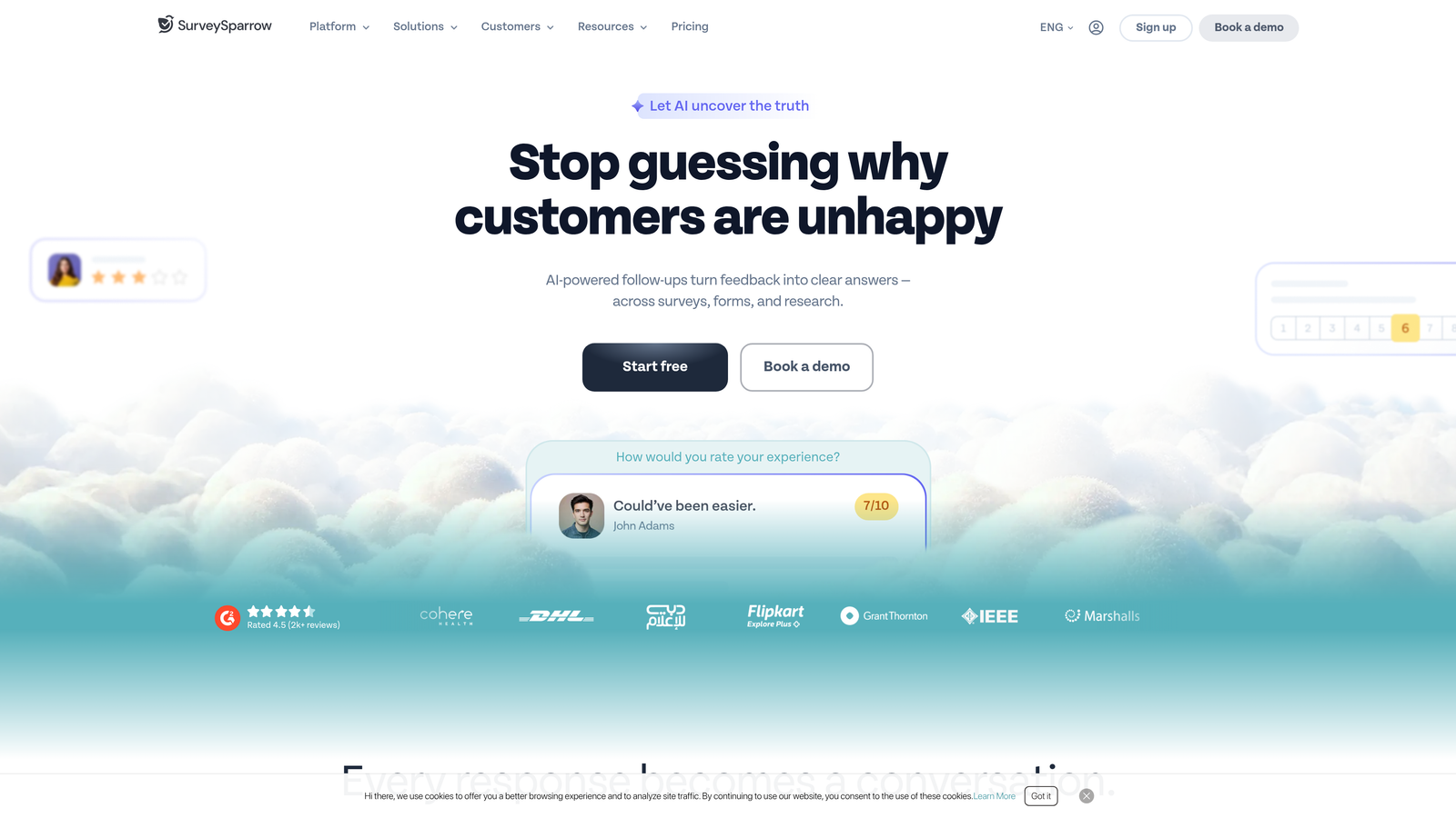 Screenshot of SurveySparrow website