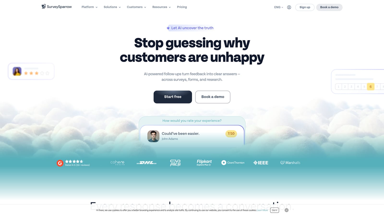 Screenshot of SurveySparrow website