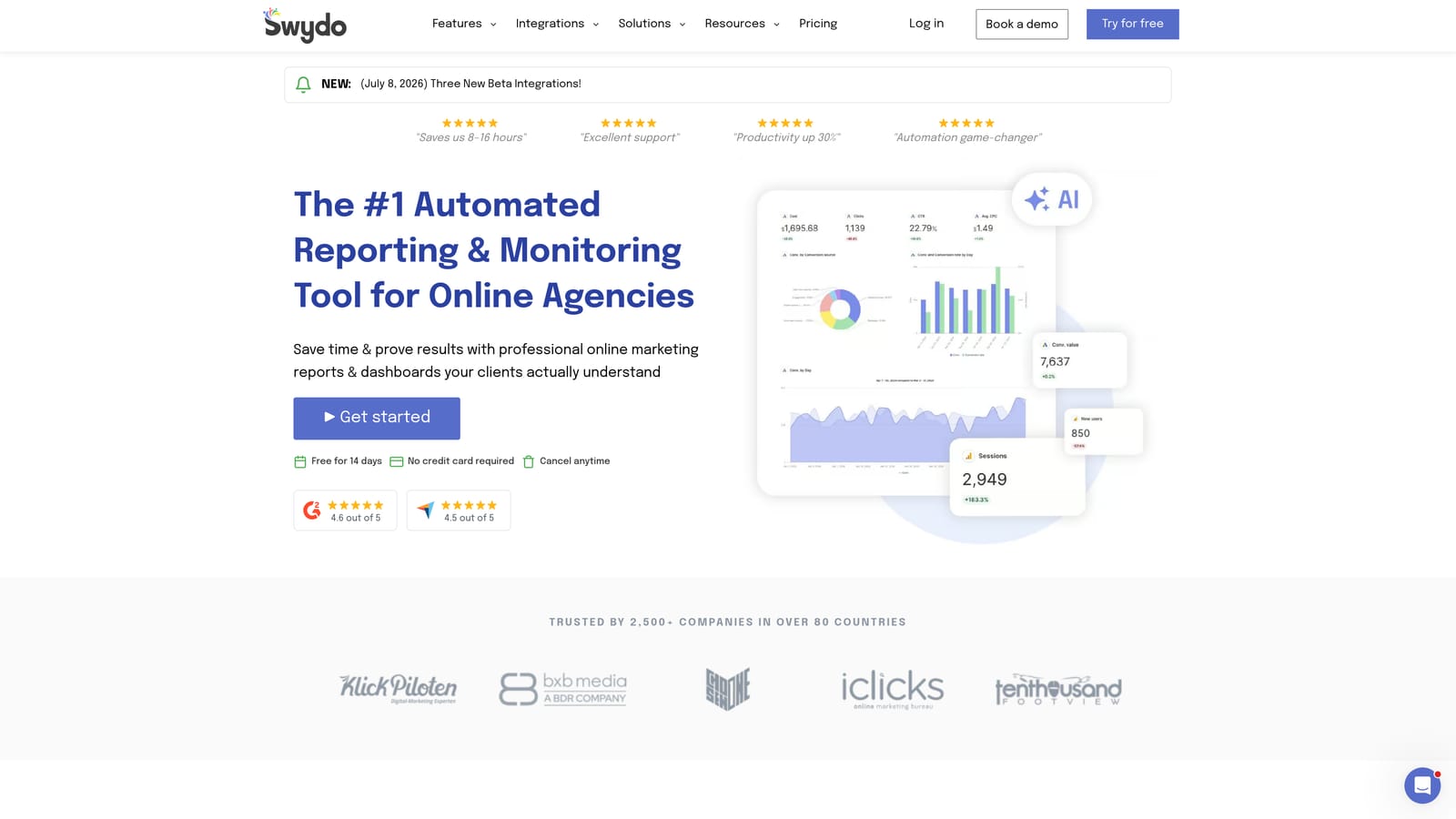 Screenshot of Swydo website