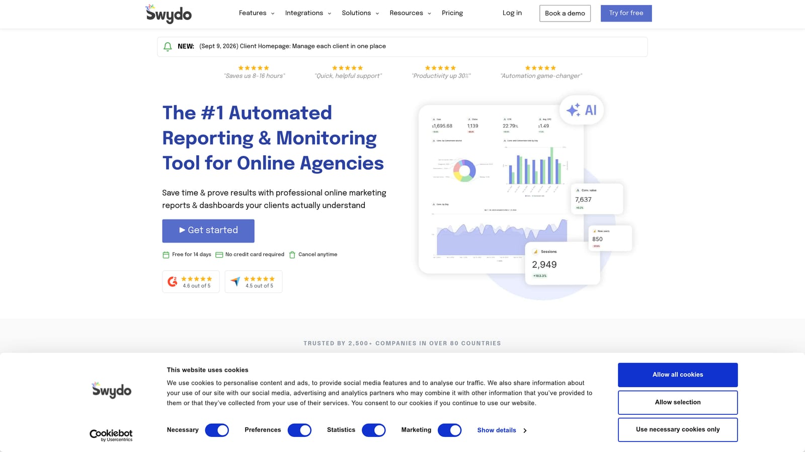 Screenshot of Swydo website