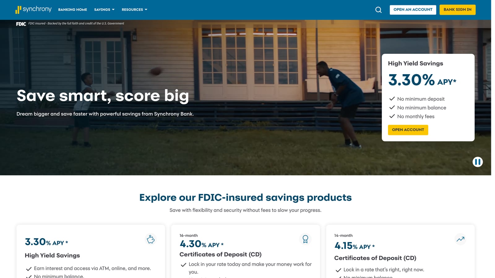 Screenshot of Synchrony Bank CDs and No-Penalty CD website
