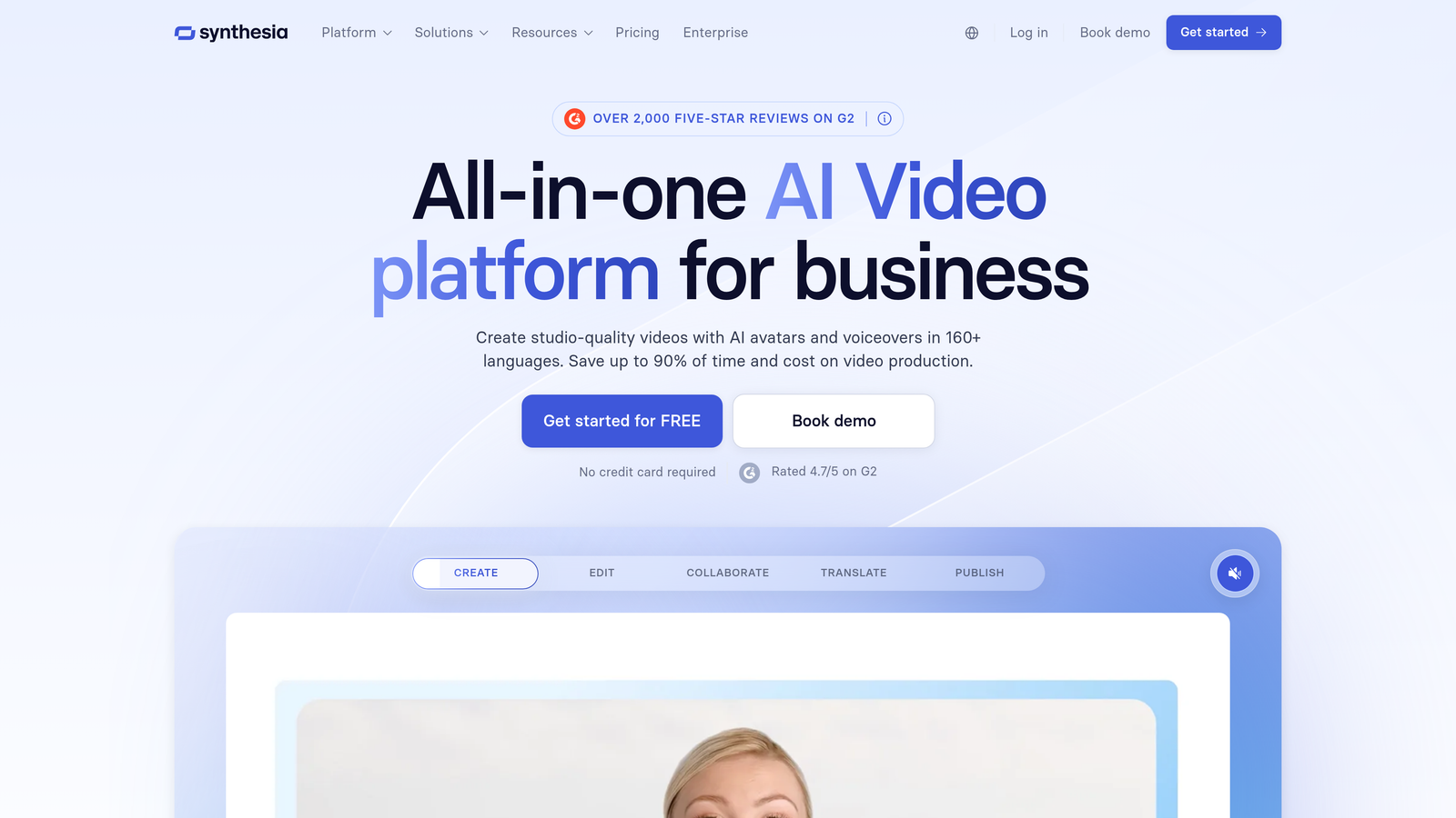 Screenshot of Synthesia website