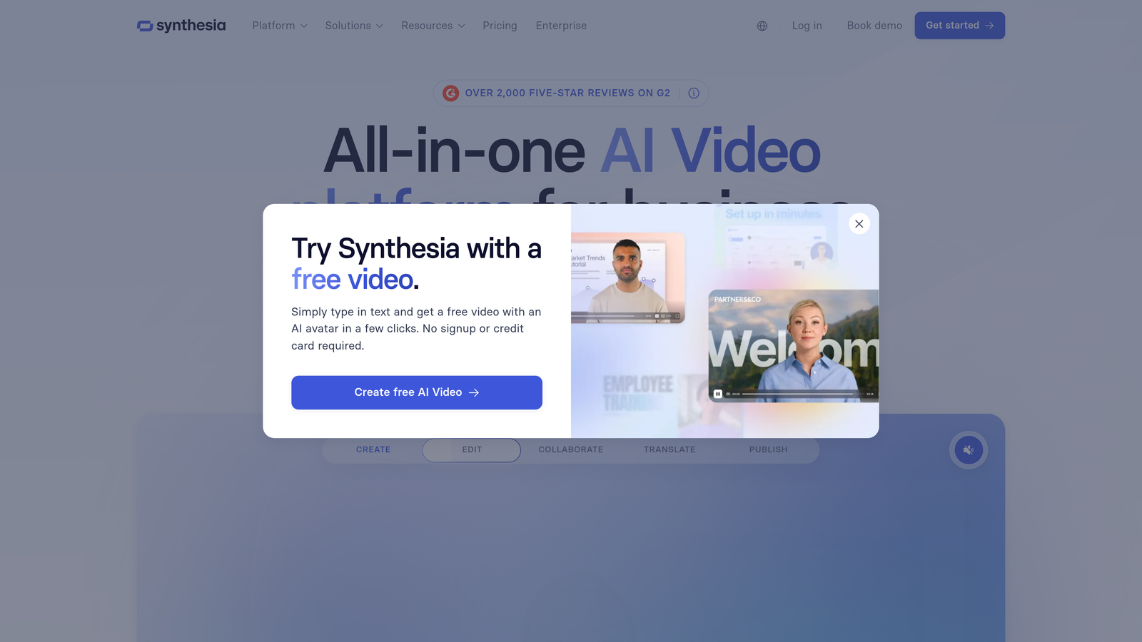 Screenshot of Synthesia website