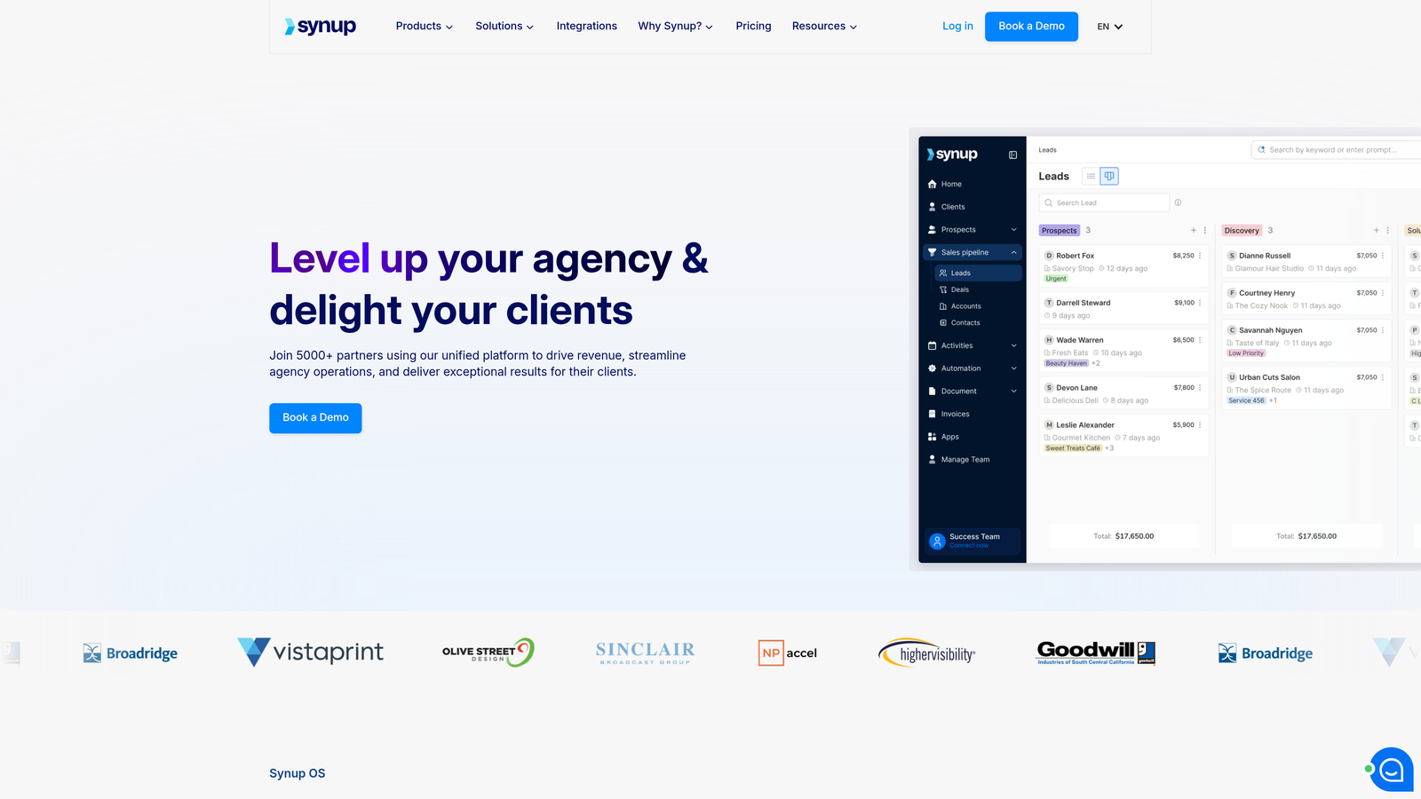 Screenshot of Synup website