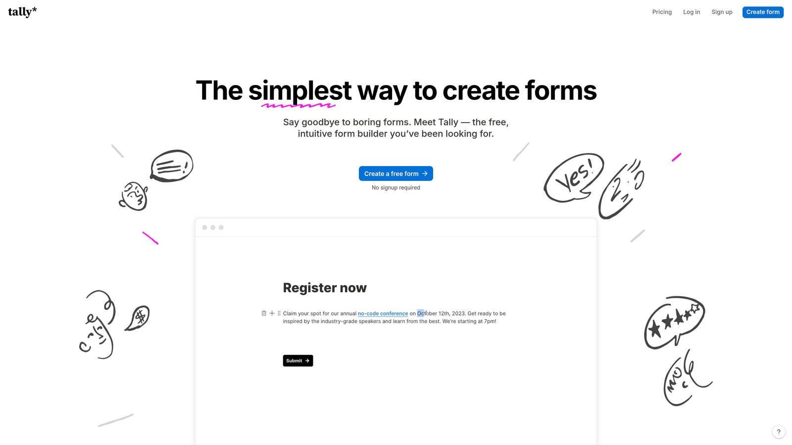 Screenshot of Tally website
