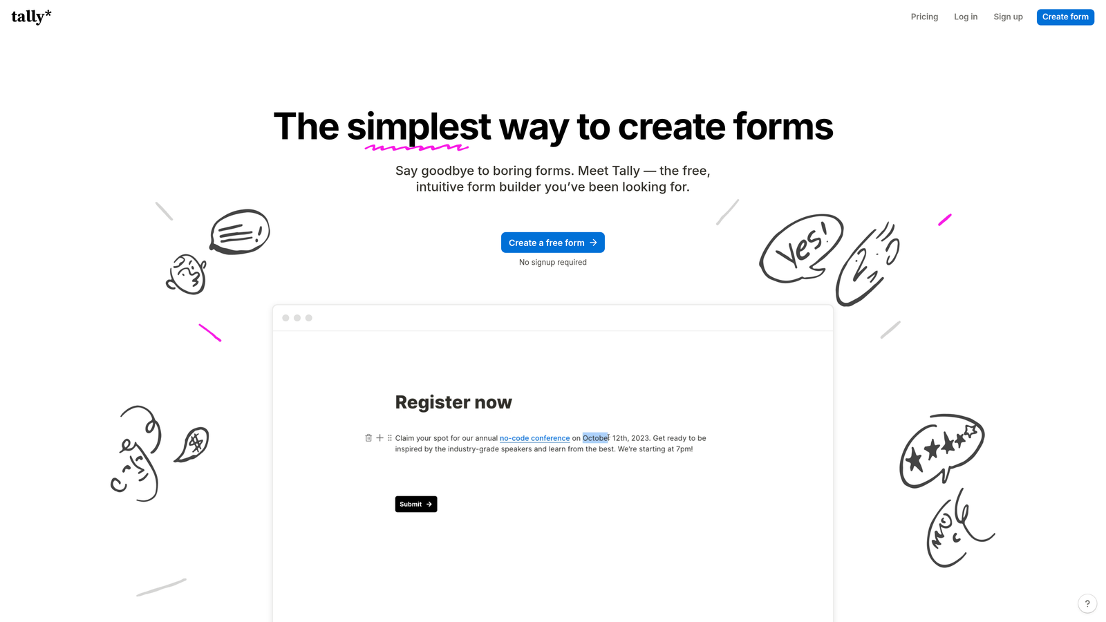 Screenshot of Tally website