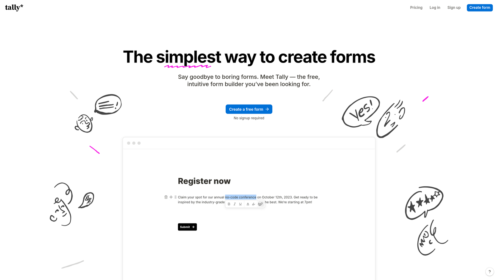 Screenshot of Tally website