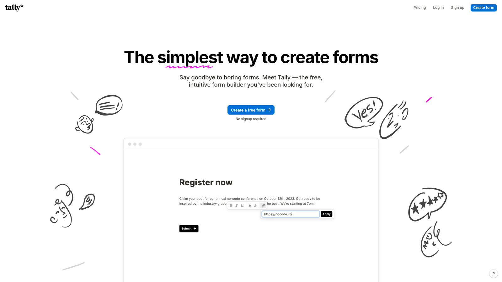 Screenshot of Tally website