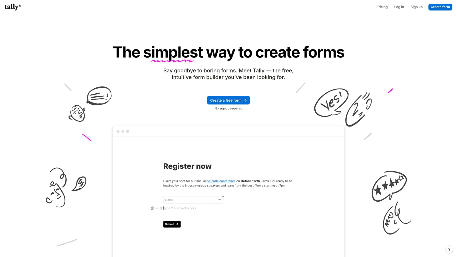 Screenshot of Tally website