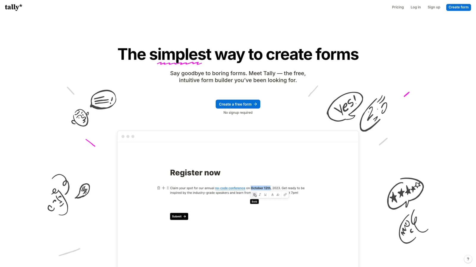 Screenshot of Tally website