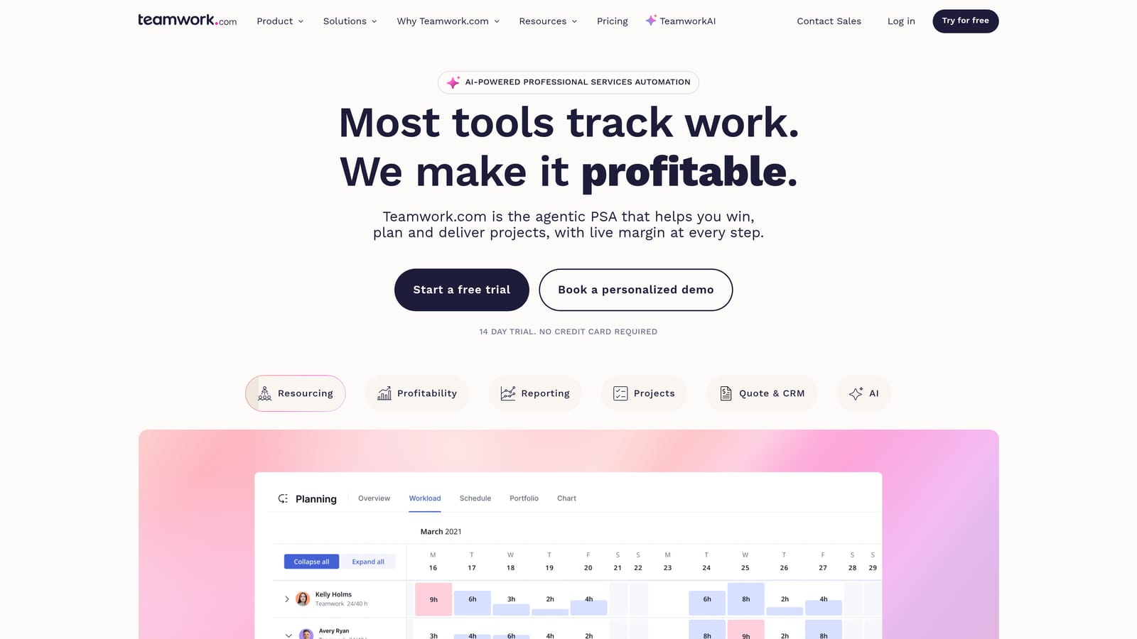 Screenshot of Teamwork.com website