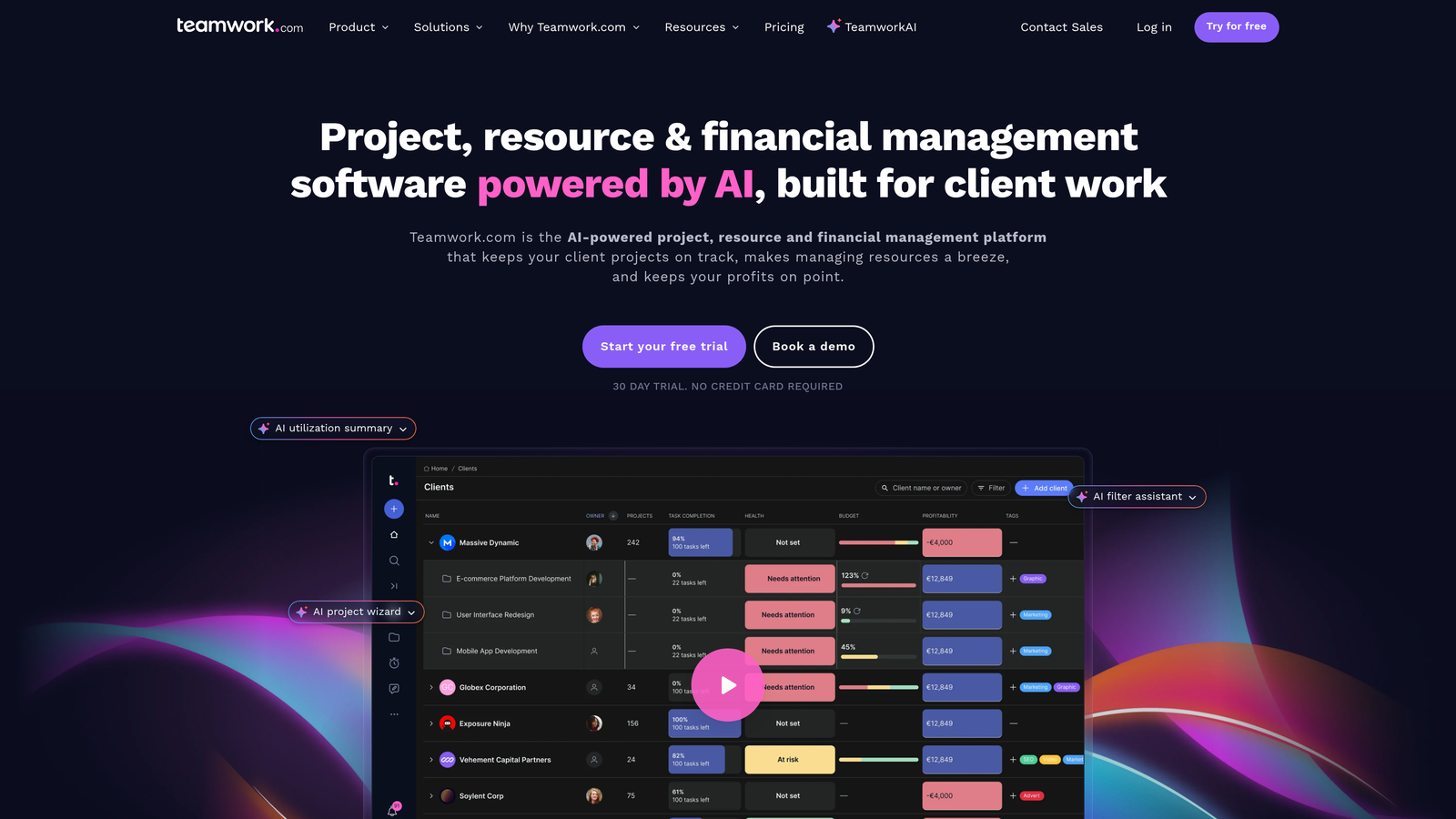 Screenshot of Teamwork website