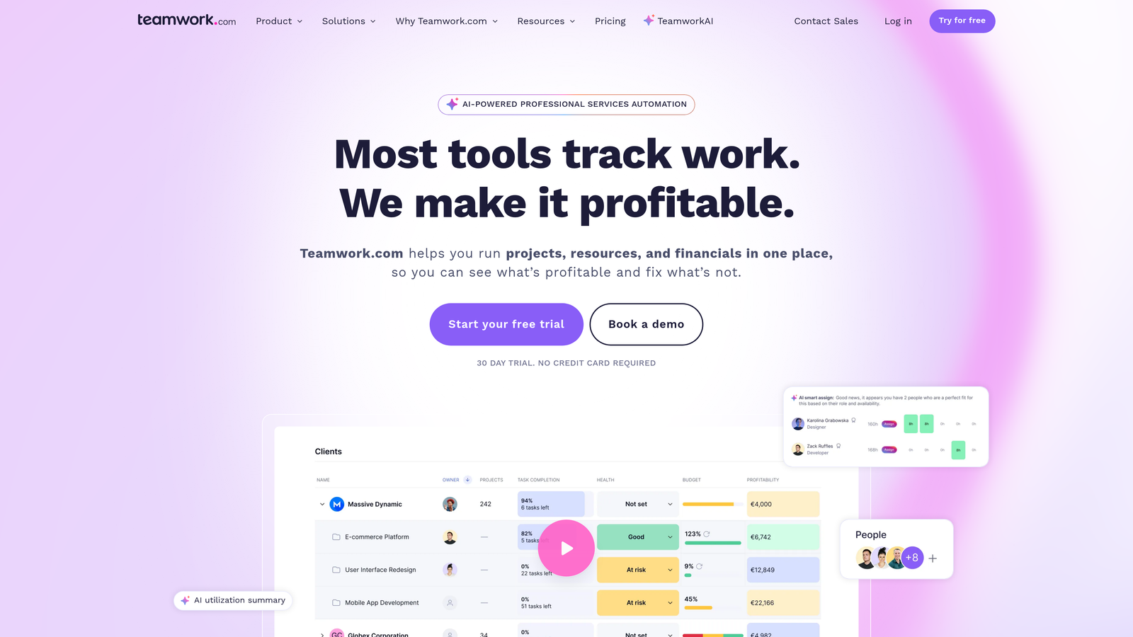 Screenshot of Teamwork website