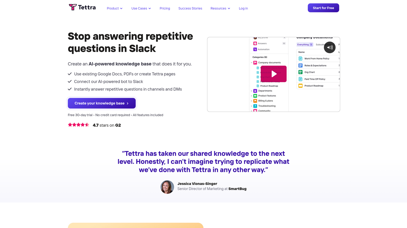 Screenshot of Tettra website