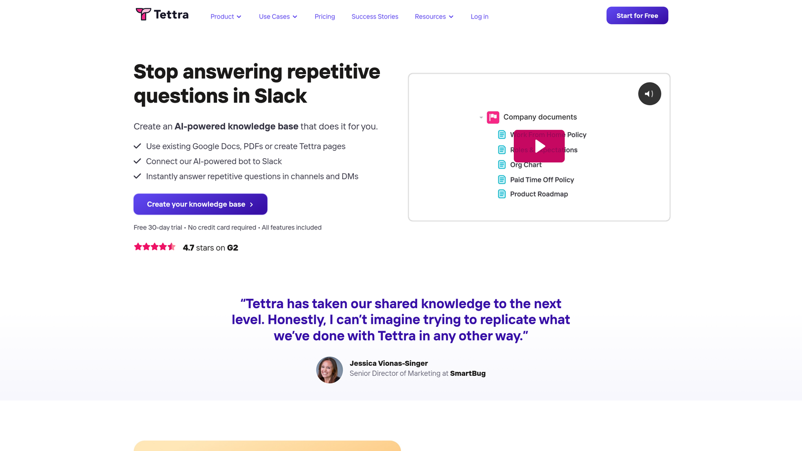 Screenshot of Tettra website
