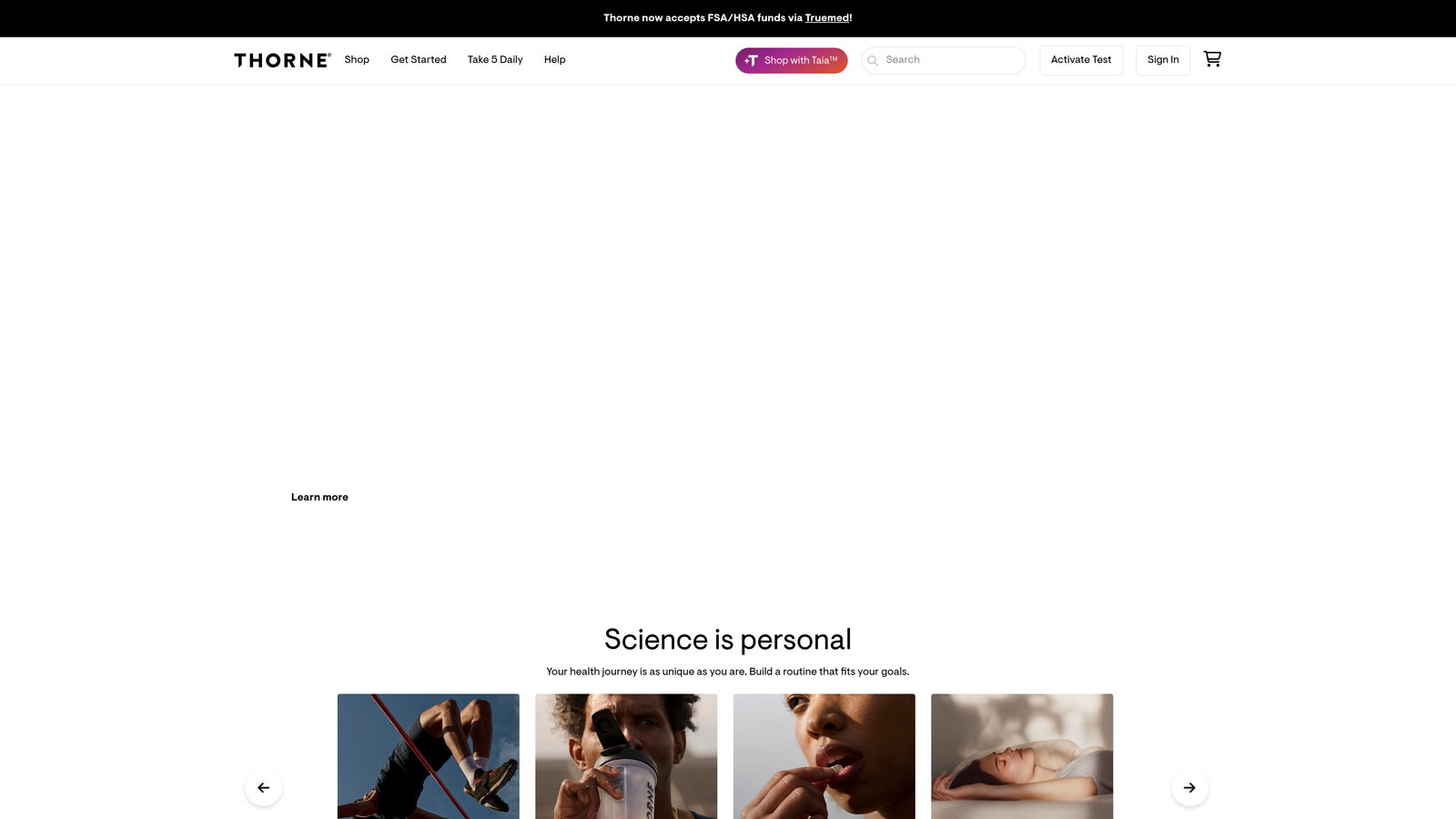 Screenshot of Thorne Amino Complex website