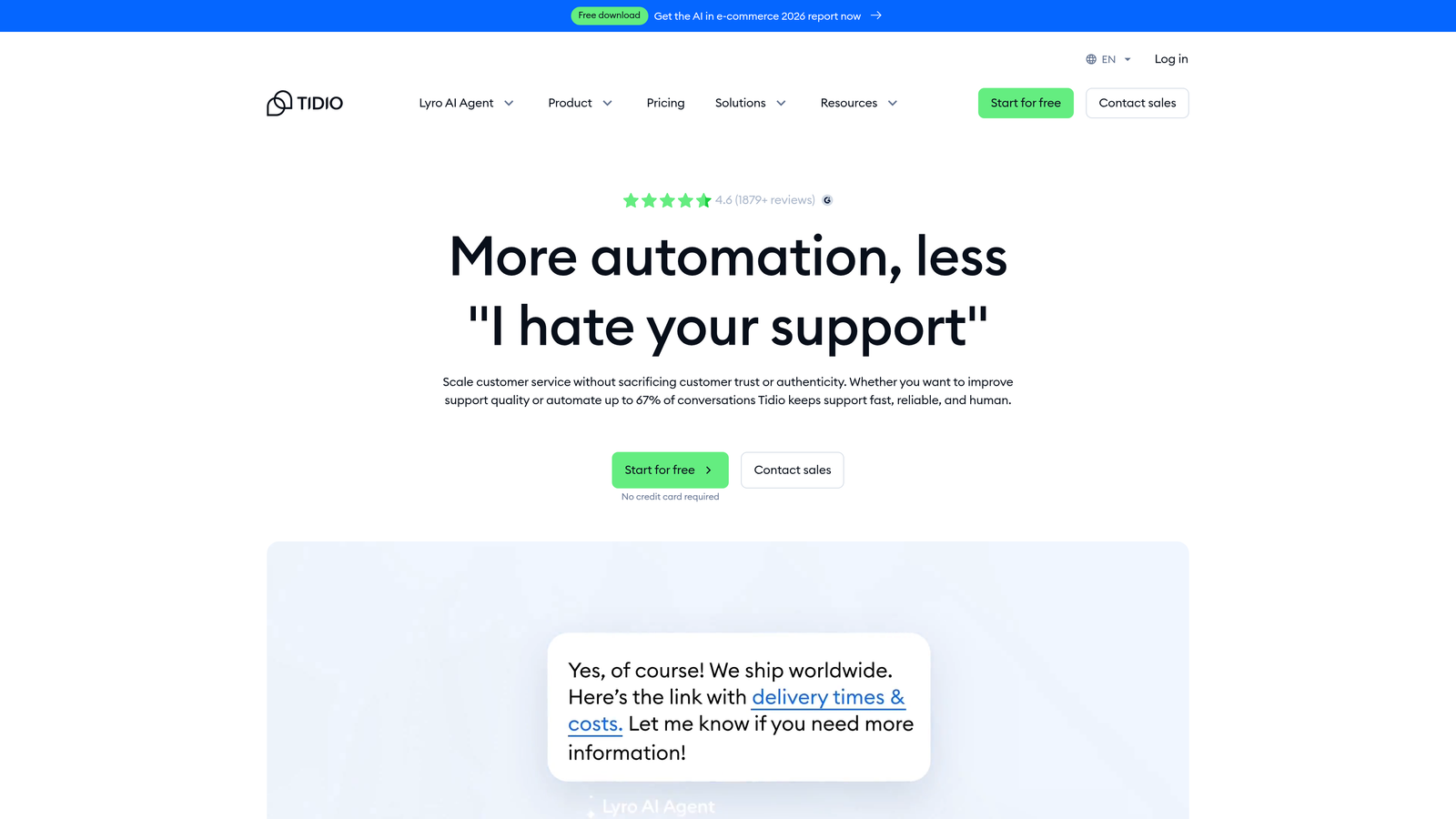 Screenshot of Tidio AI website