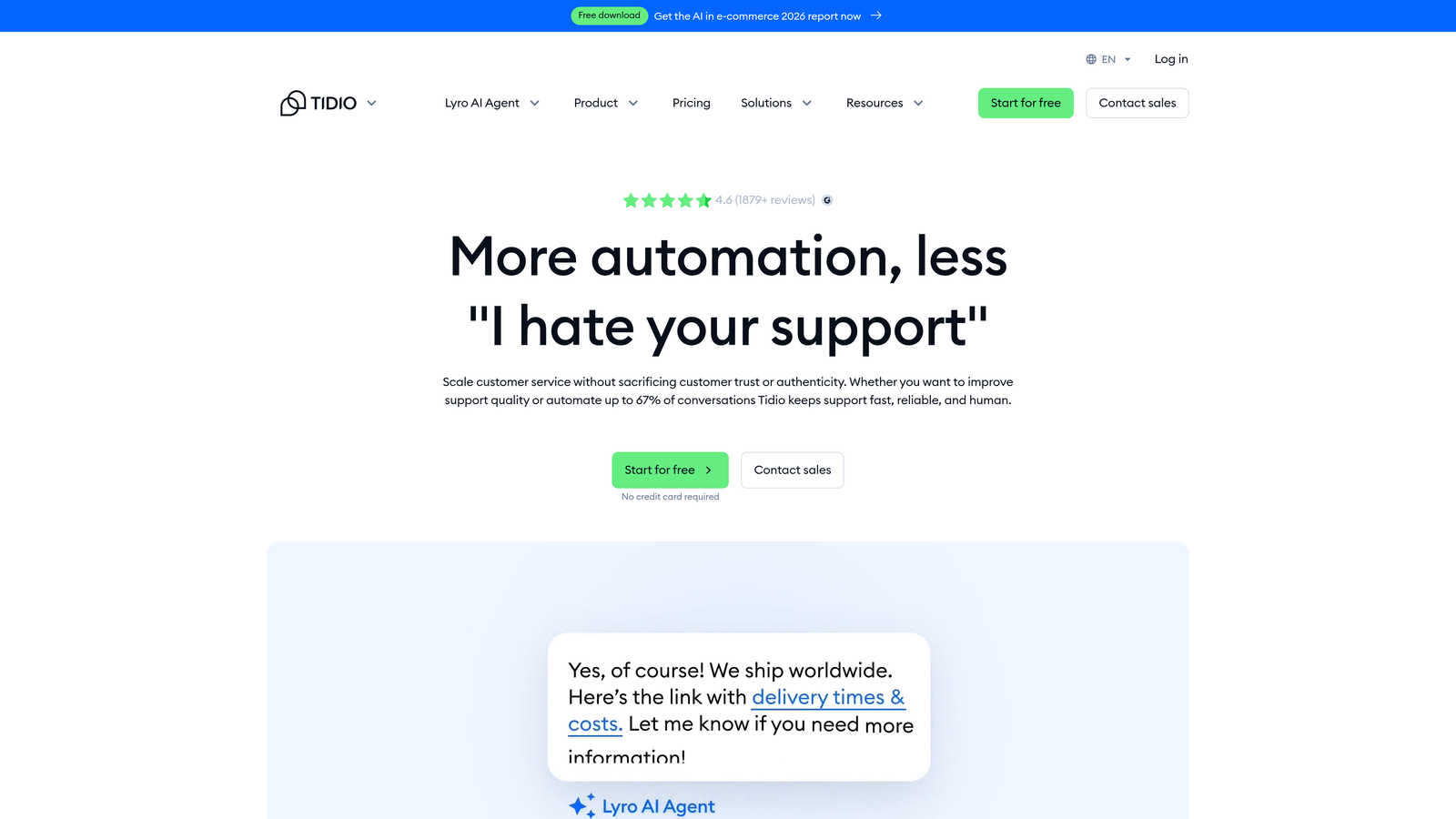 Screenshot of Tidio AI website