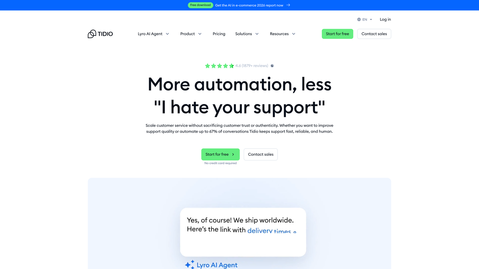 Screenshot of Tidio Lyro website