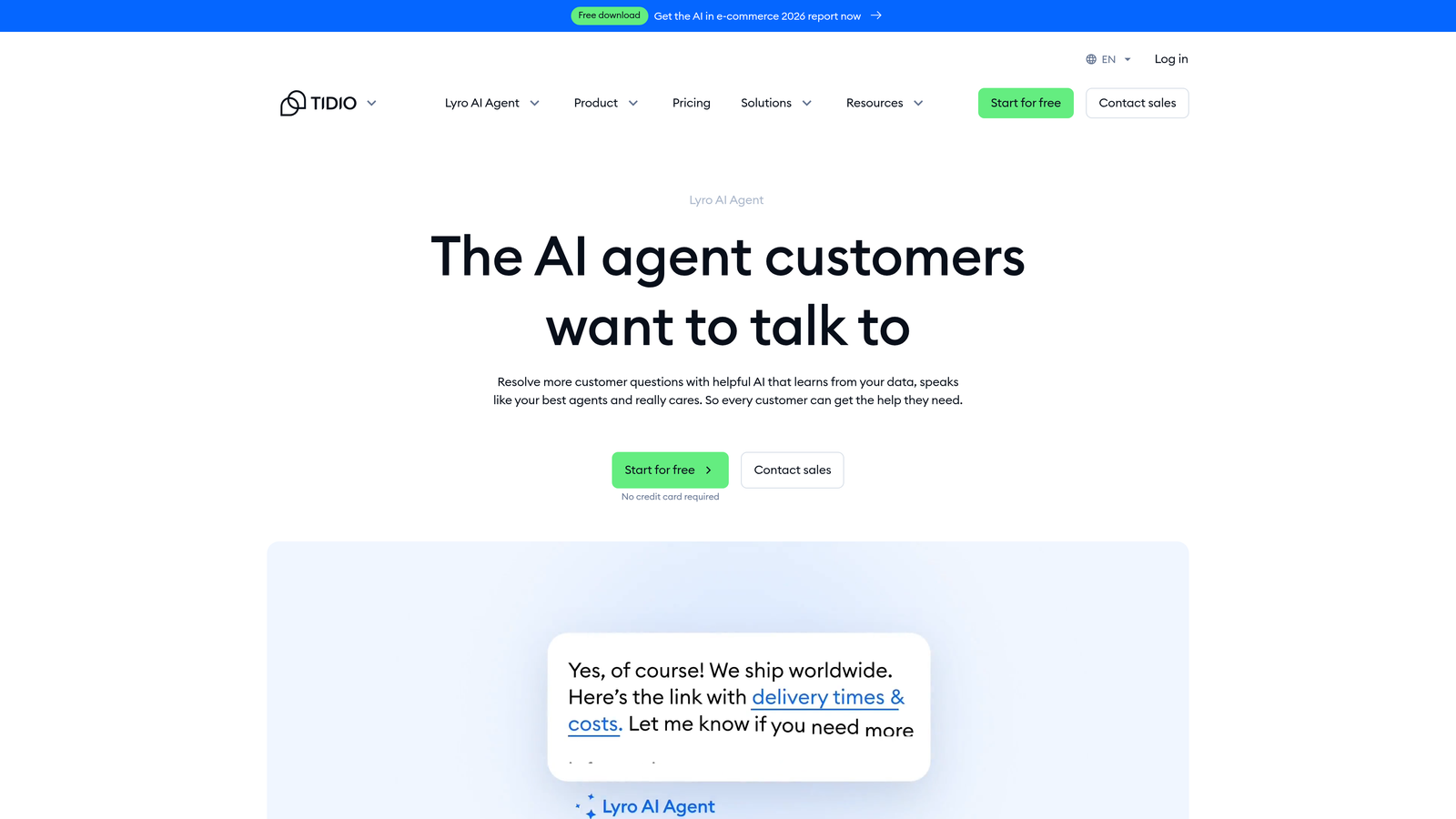 Screenshot of Tidio Lyro website