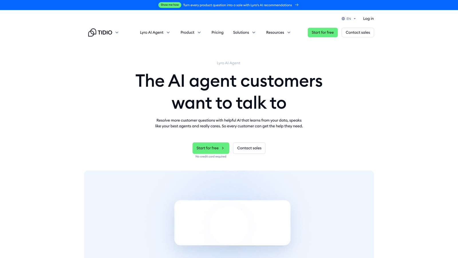 Screenshot of Tidio Lyro website