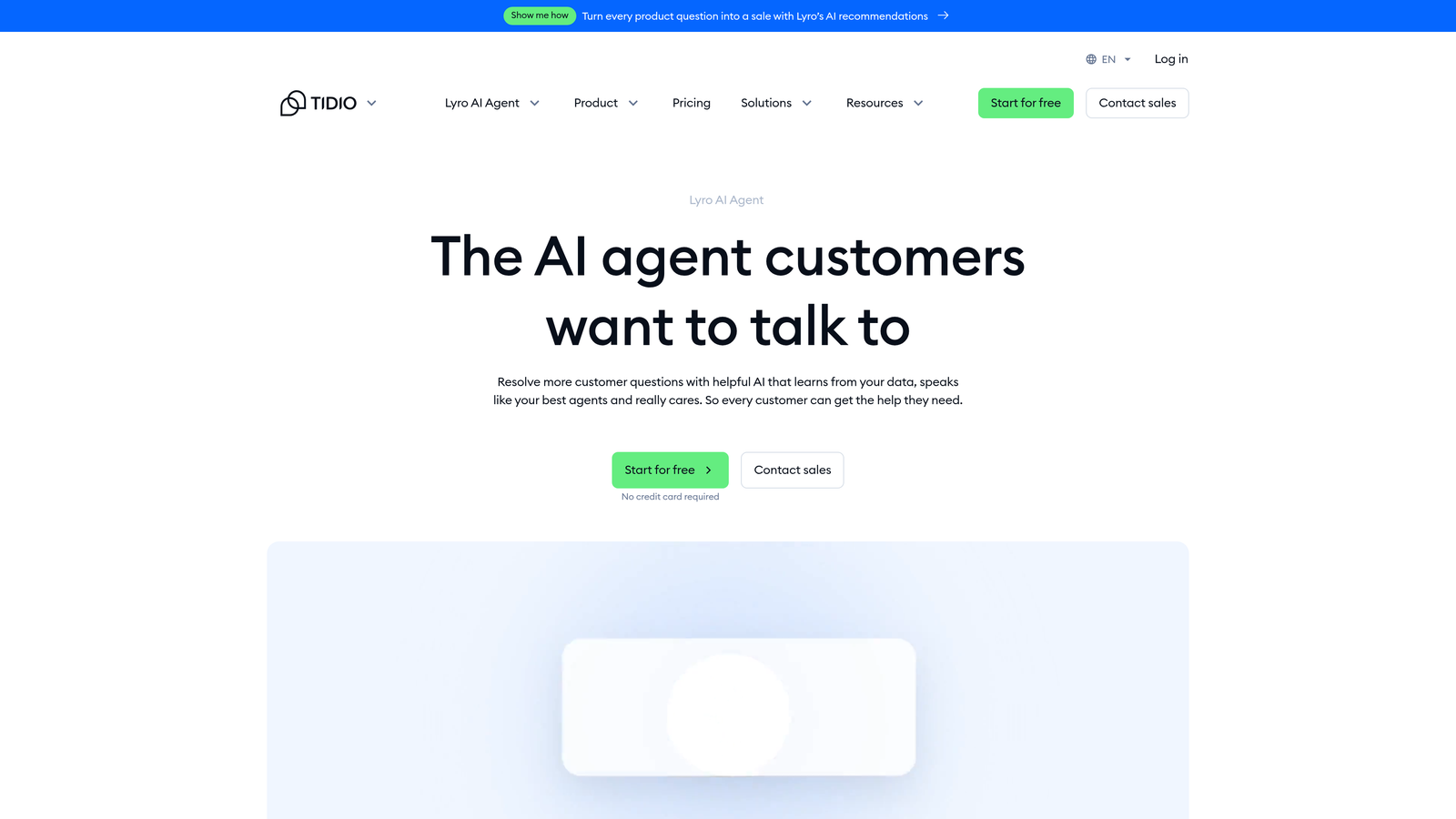Screenshot of Tidio Lyro website