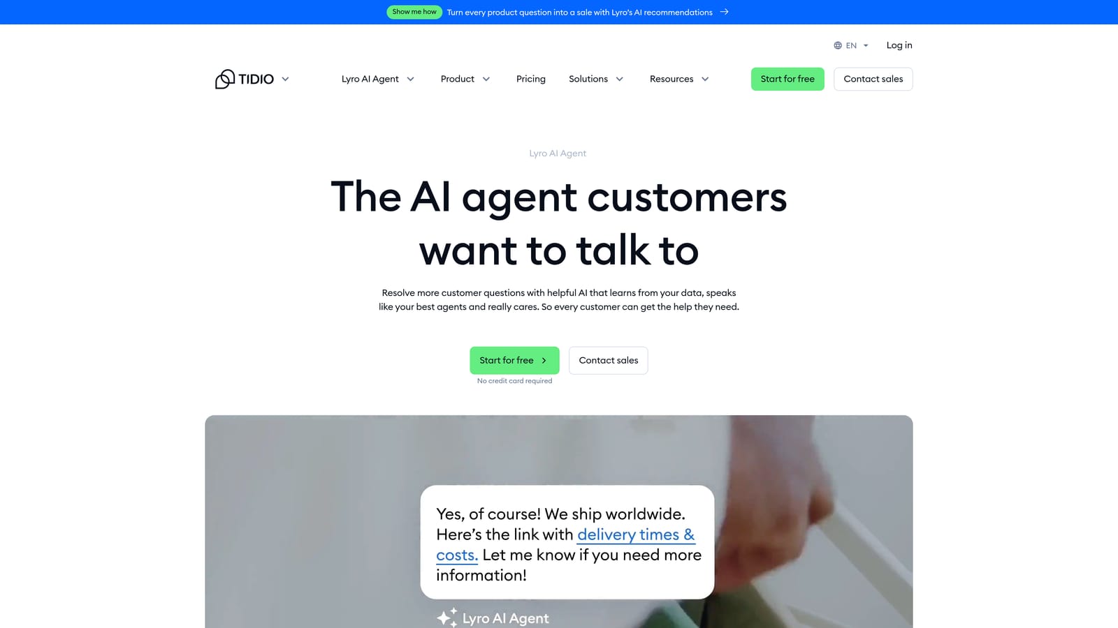 Screenshot of Tidio Lyro website