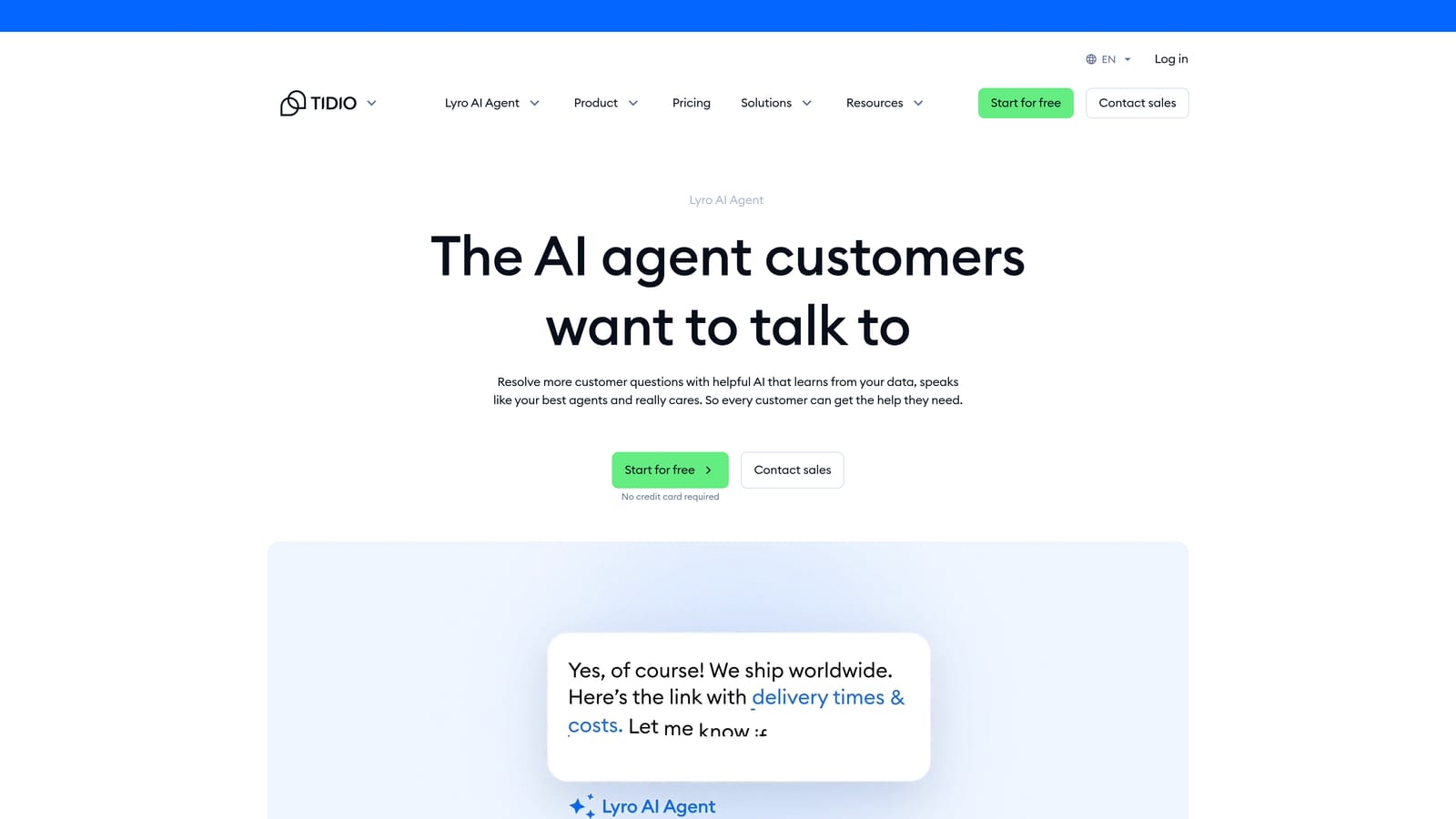 Screenshot of Tidio Lyro website