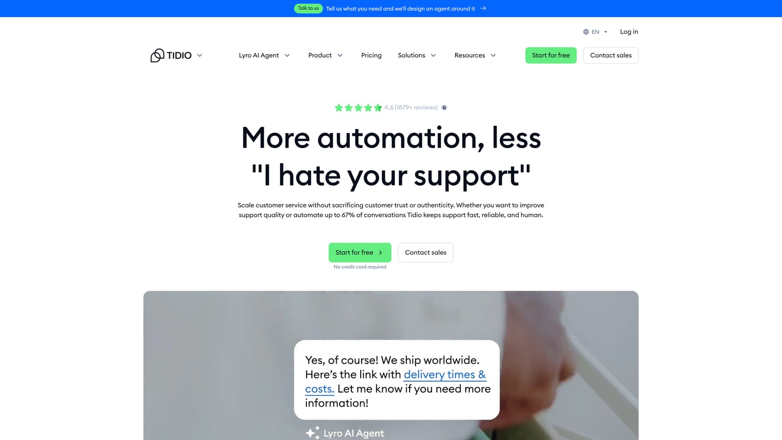 Screenshot of Tidio Lyro website