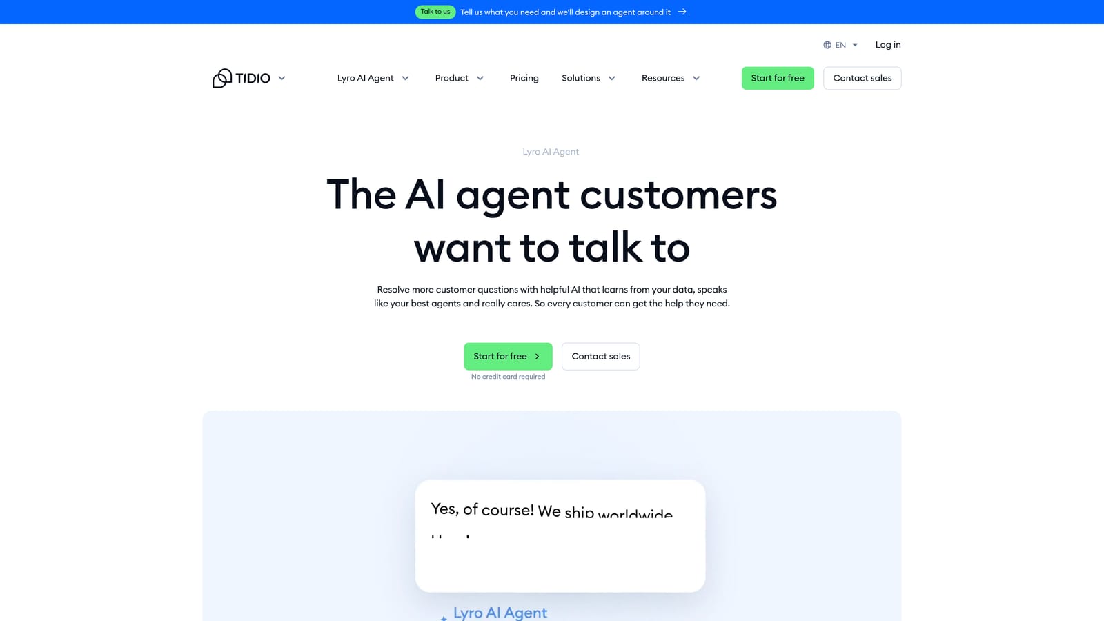 Screenshot of Tidio Lyro website
