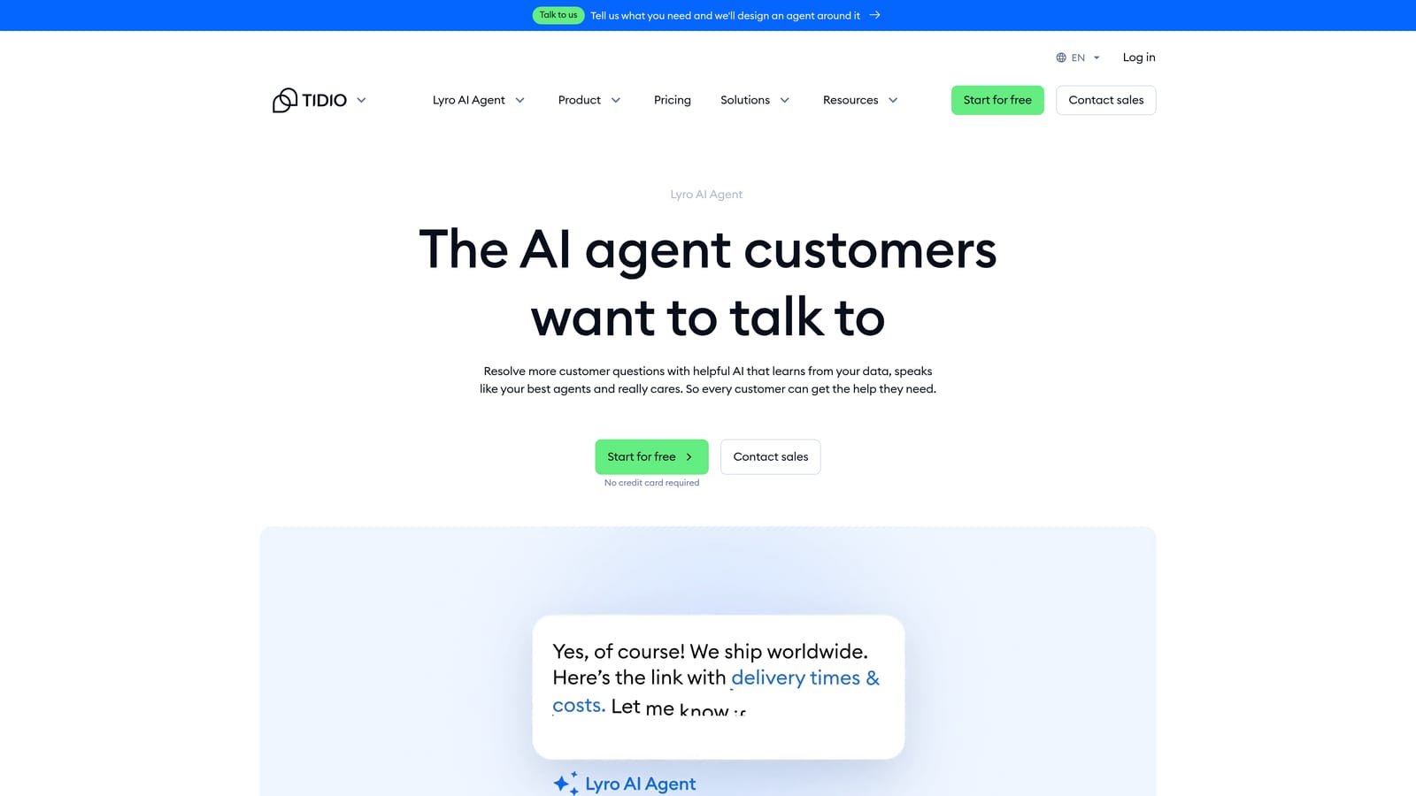 Screenshot of Tidio Lyro website