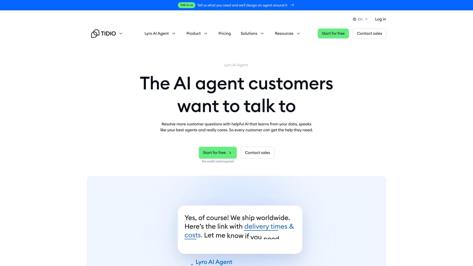 Screenshot of Tidio Lyro website