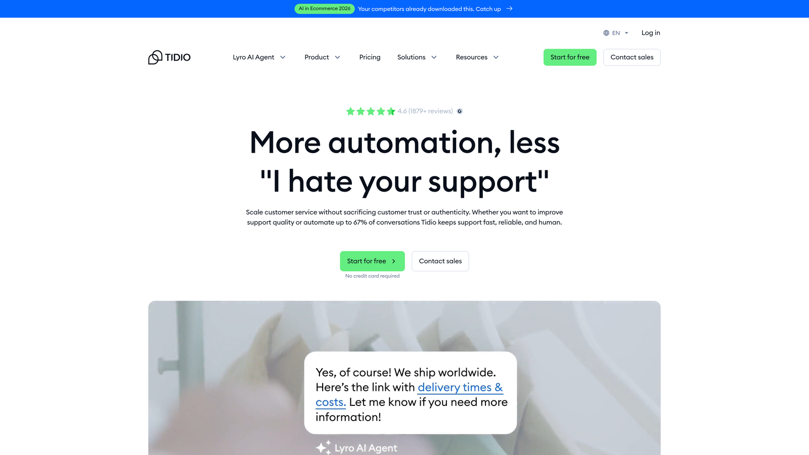 Screenshot of Tidio website
