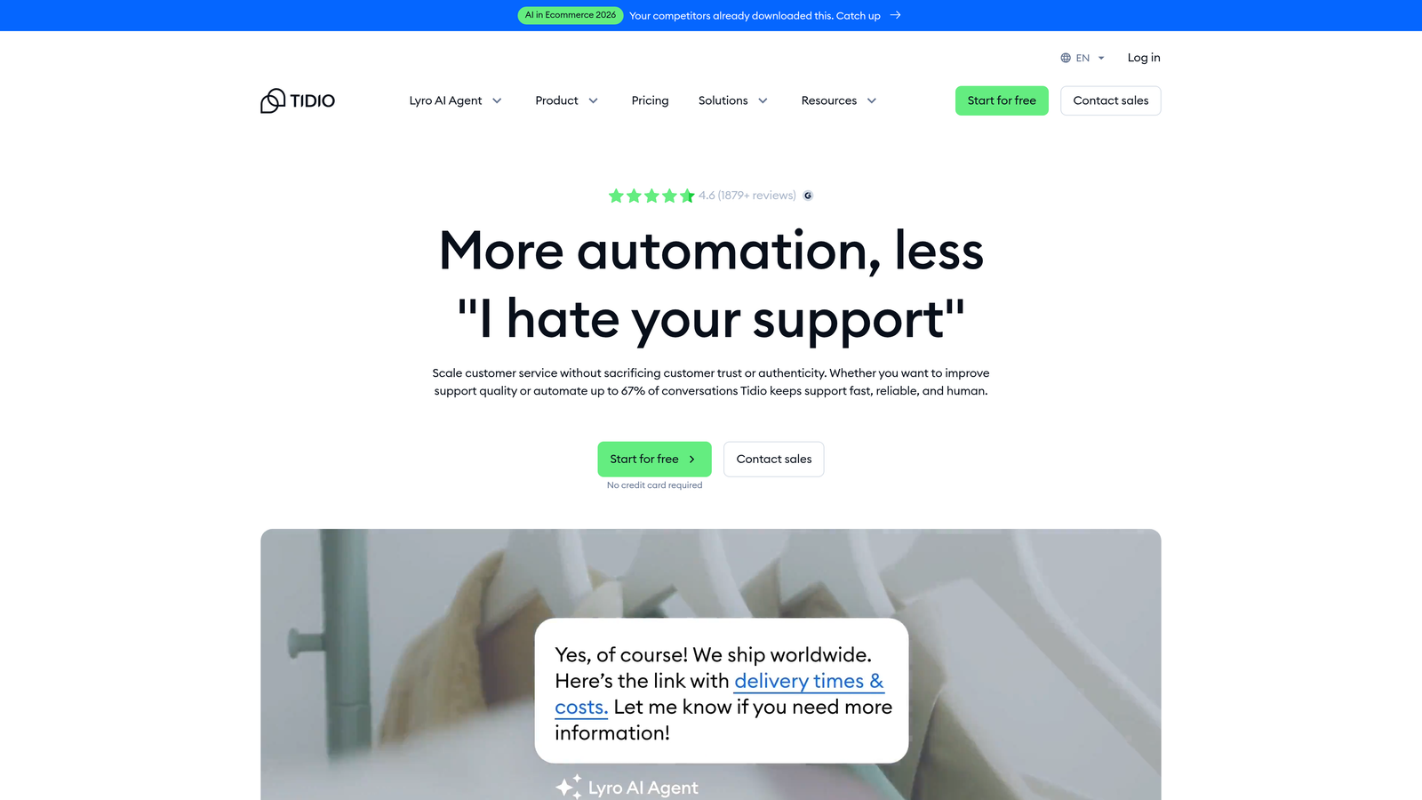 Screenshot of Tidio website