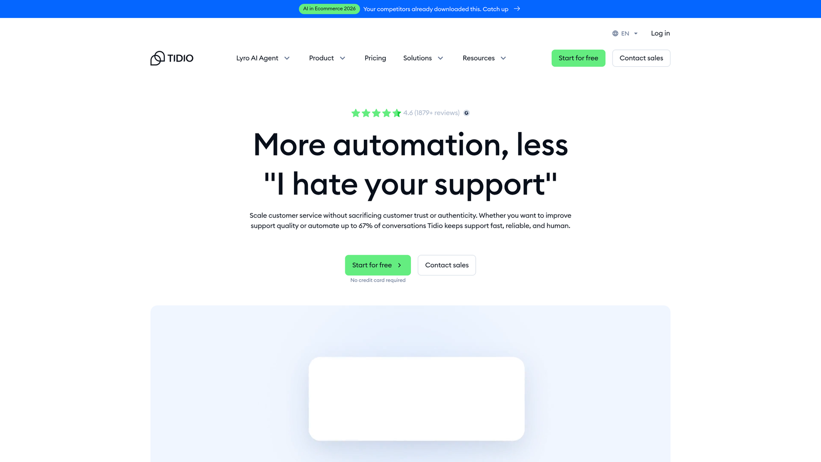 Screenshot of Tidio website