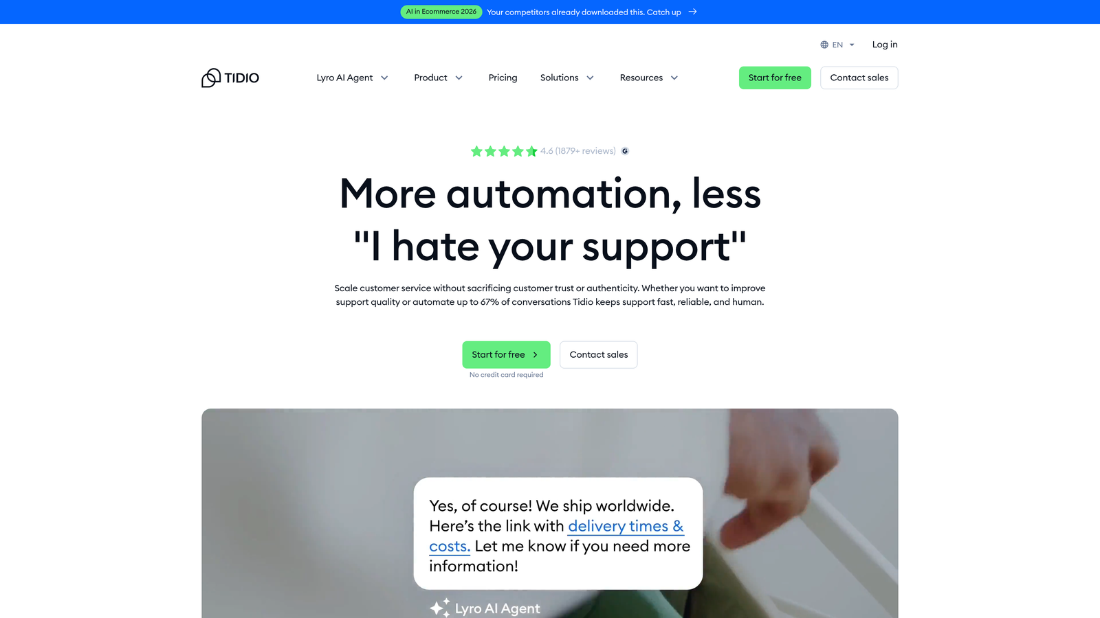 Screenshot of Tidio website