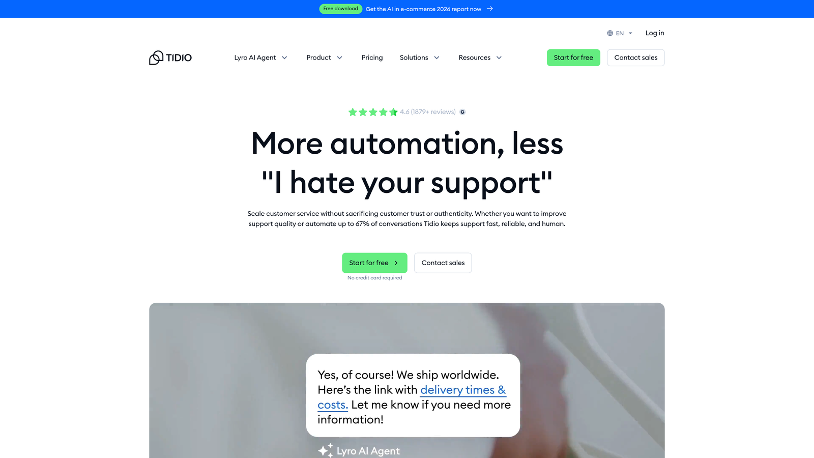 Screenshot of Tidio website