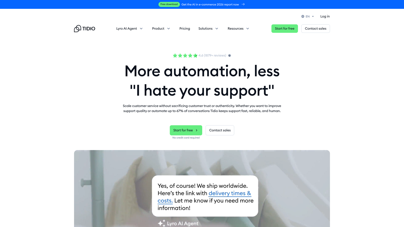 Screenshot of Tidio website